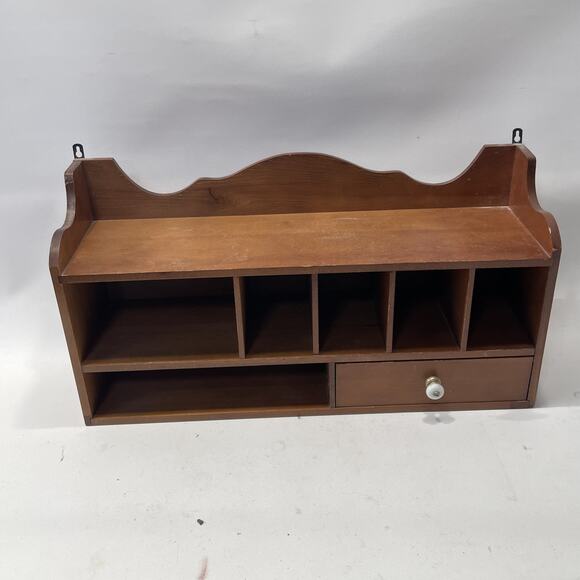 Vintage Farmhouse Wall Display Shelf Curio w/Drawer Shaker Style Small 19” Wood - Picture 11 of 11